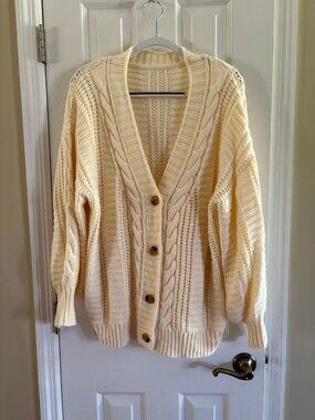 Cream Cable Knit Sweater Cardigan
